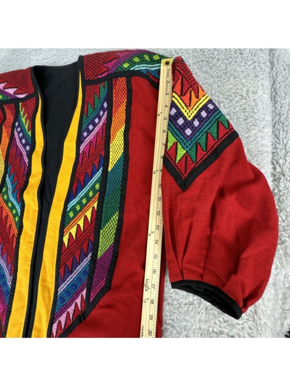 Theologos Art Kimono Shacket Vibrant Multicolored Needlepoint Design Open Front - Picture 12 of 16